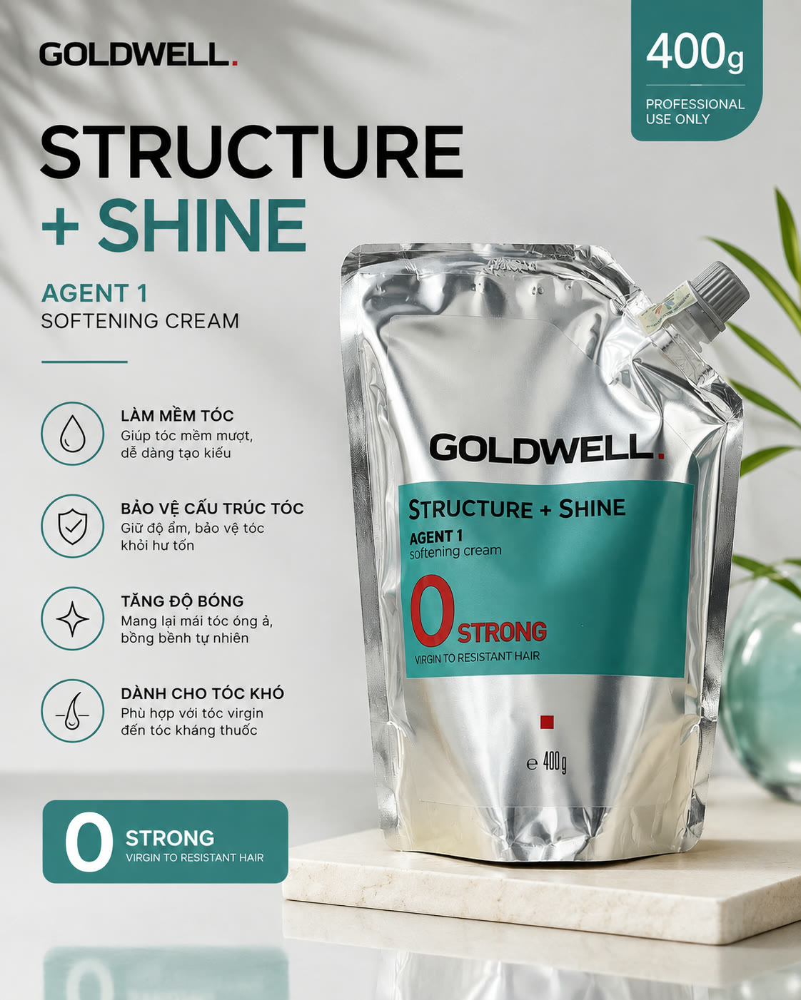 Goldwell Structure + Shine Agent 1 Softening Cream 0 Strong 400g Thuốc duỗi Goldwell Structure + Shine Agent 1 Softening Cream 0 Strong 400g